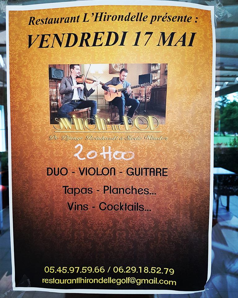 Vendredi 17 mai 2019, le groupe SWINGIN' THE POP était en concert au restaurant L'Hirondelle à Angoulème (16).