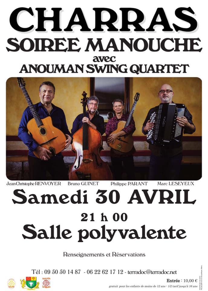Samedi 30 avril 2022, le groupe ANOUMAN 4tet était en concert à Charras (16) ! Un grand merci à Michel Nicolas pour son sympathique accueil !