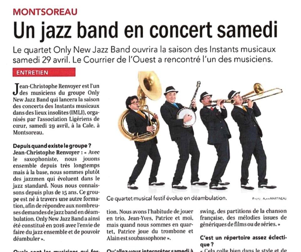 Samedi 29 avril 2023, le groupe ONLY NEW JAZZ BAND (formule 4tet) était en concert à Montsoreau (49), dans le cadre des &#34;Instants musicaux&#34; !